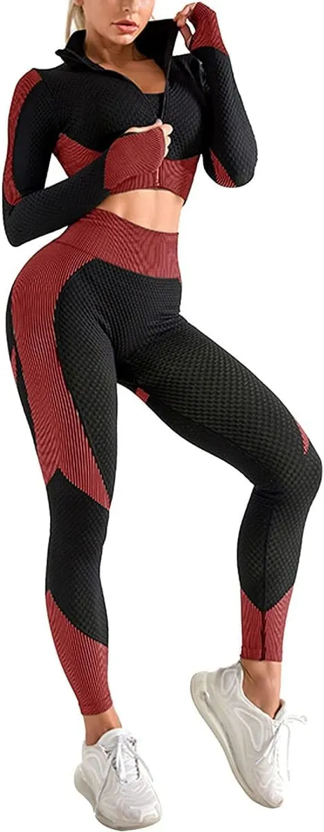 3pcs Seamless Outfit Workout Sets Gym for Women, Fitness Sports School Running Clothes Yoga Sportswear