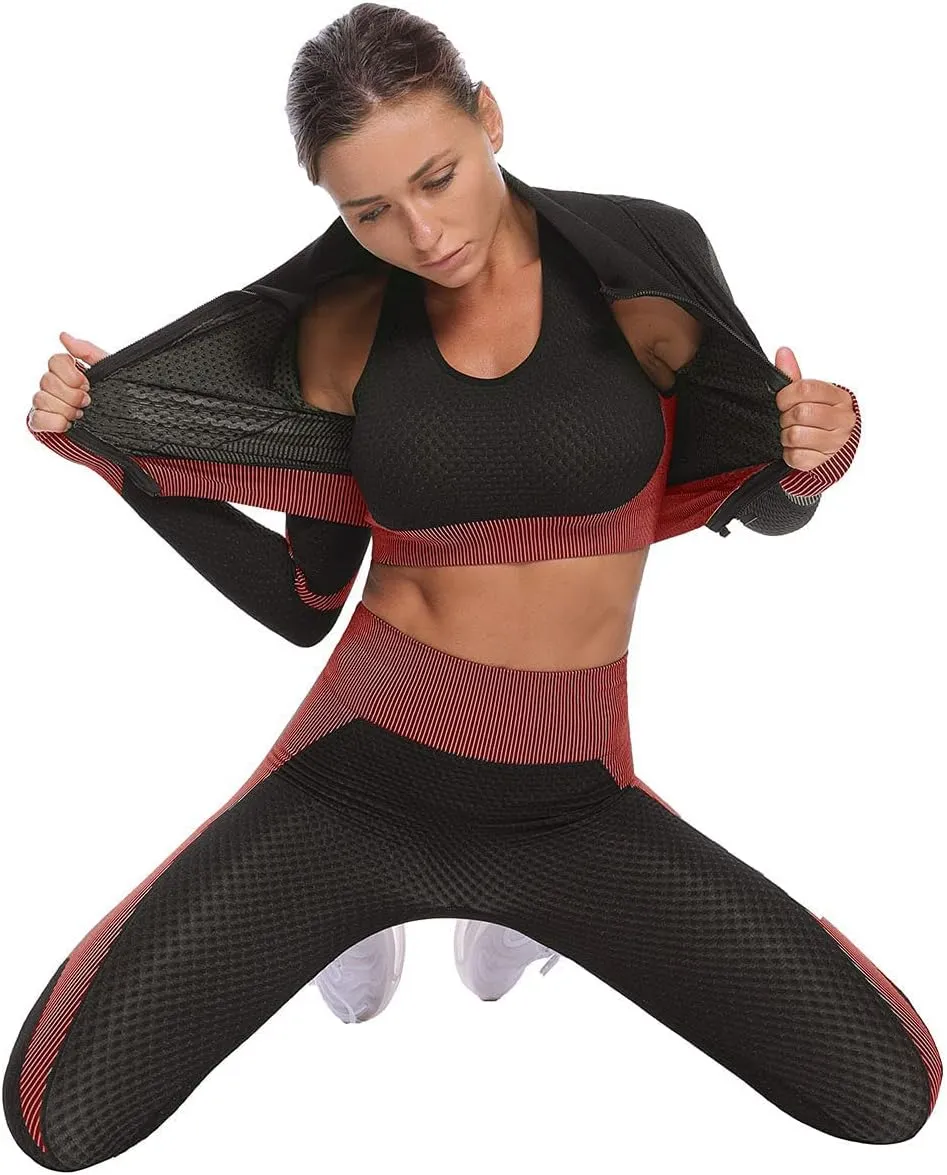 3pcs Seamless Outfit Workout Sets Gym for Women, Fitness Sports School Running Clothes Yoga Sportswear