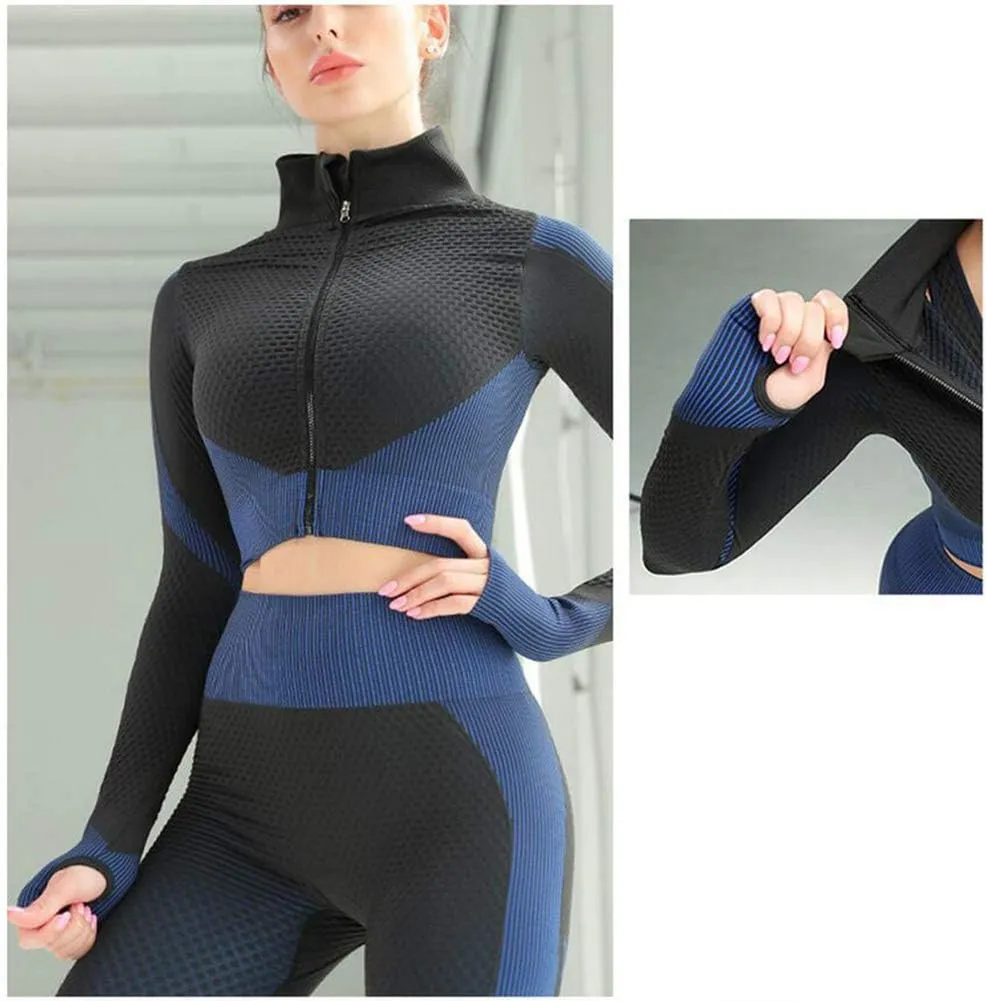 3pcs Seamless Outfit Workout Sets Gym for Women, Fitness Sports School Running Clothes Yoga Sportswear