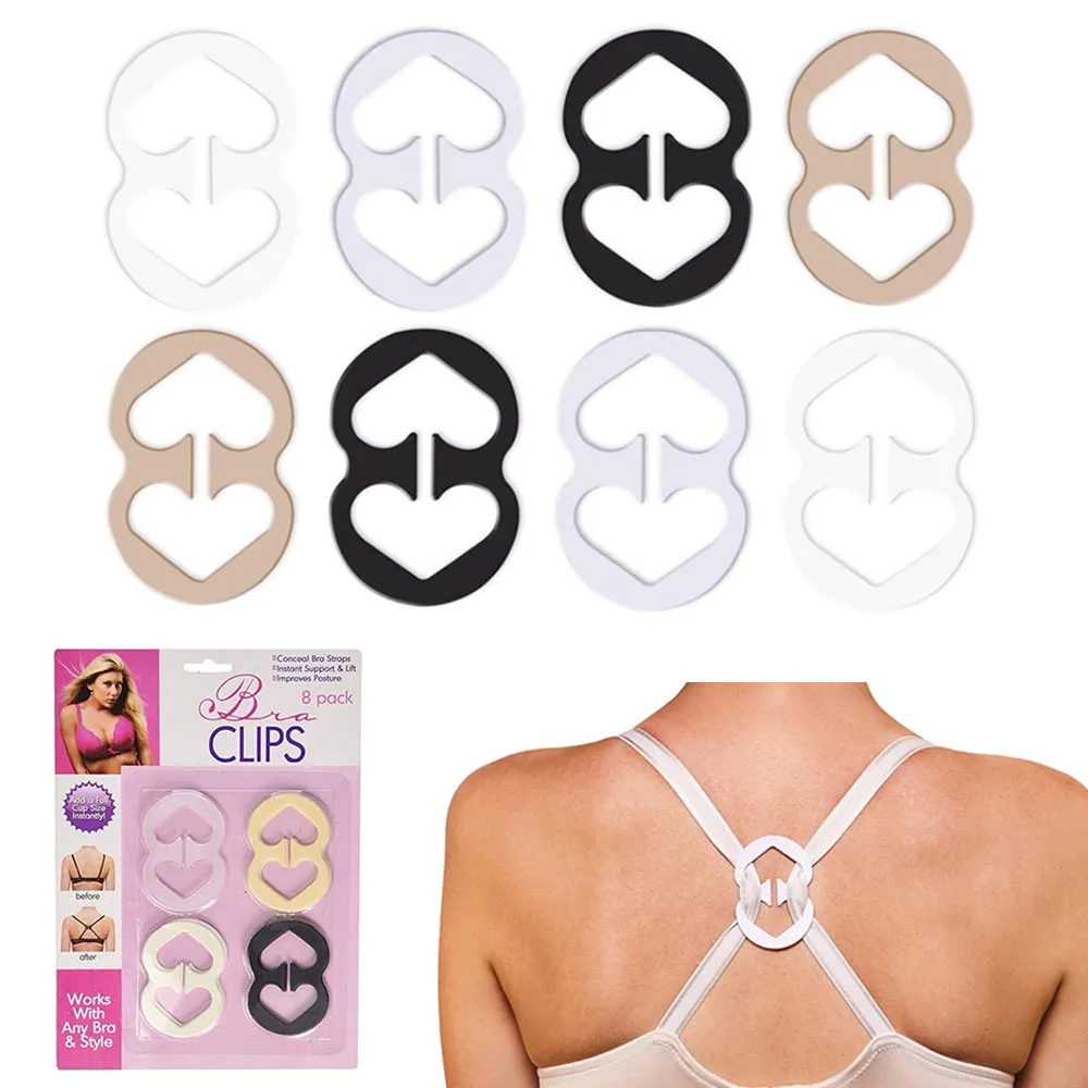 8 Pack Bra Strap Clips Back Anti-Slip Bra Straps Holder Buckles Cleavage Control