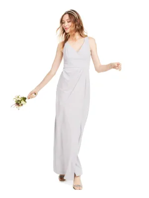 ADRIANNA PAPELL Womens Gray Zippered Sleeveless V Neck Maxi Formal Sheath Dress