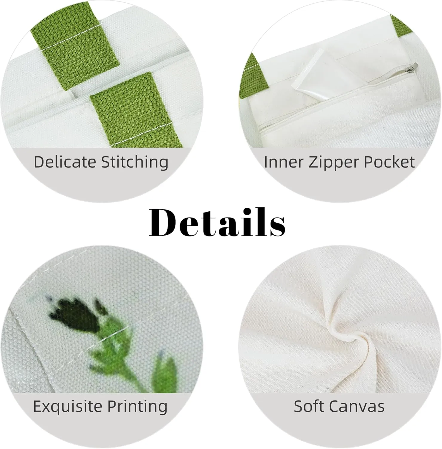 Aesthetic Canvas Tote Bag with Inner Pocket, Reusable Grocery Shopping Bags Shoulder Bag Cotton Tote for Flowers