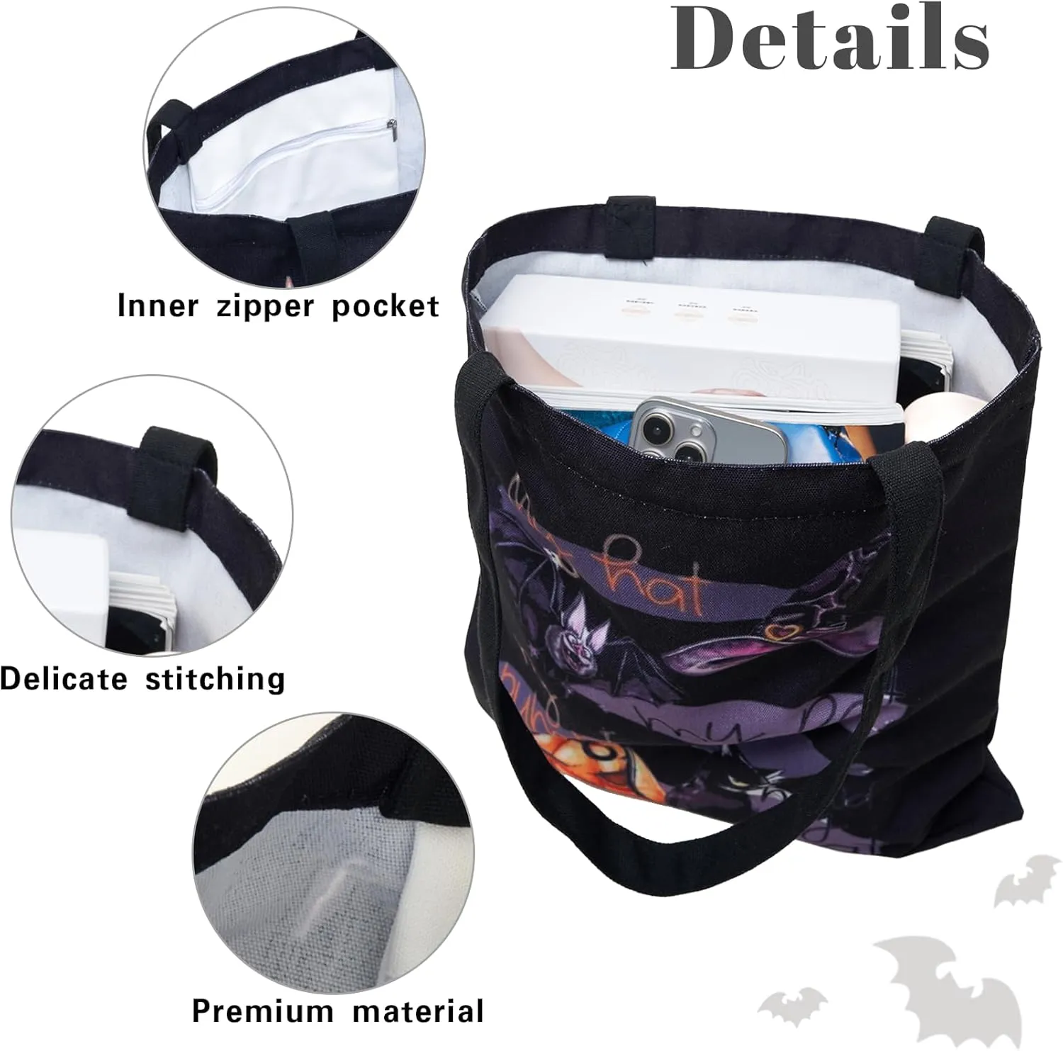 Aesthetic Canvas Tote Bag with Inner Pocket, Reusable Grocery Shopping Bags Shoulder Bag Cotton Tote for Flowers