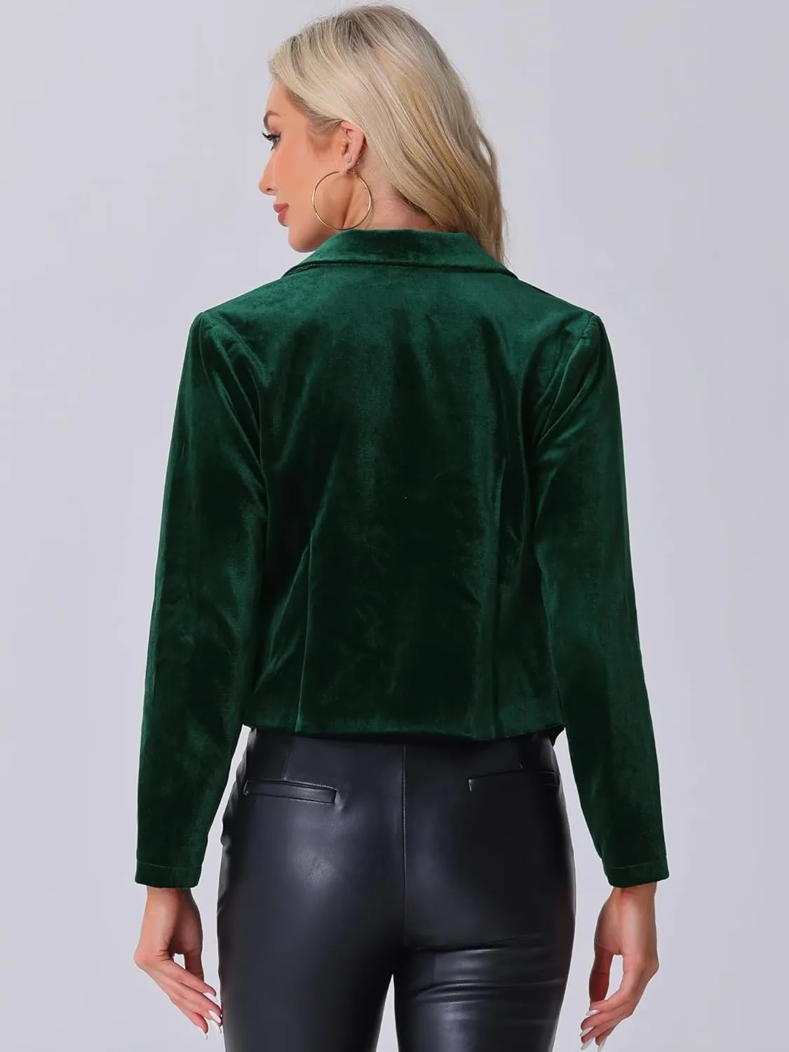 Allegra K Velvet Blazer Jacket for Women's Notch Lapel Open Front Long Sleeve Party Cocktail Velour Sports Coat
