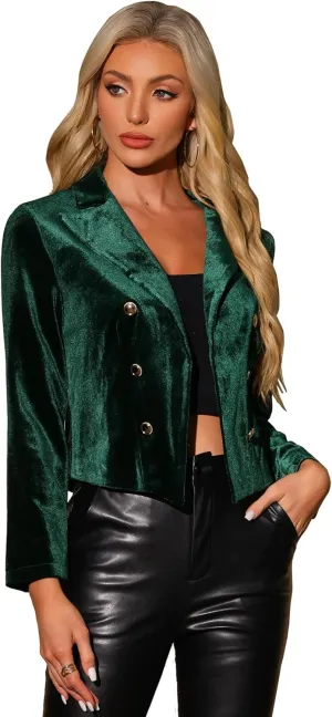 Allegra K Velvet Blazer Jacket for Women's Notch Lapel Open Front Long Sleeve Party Cocktail Velour Sports Coat