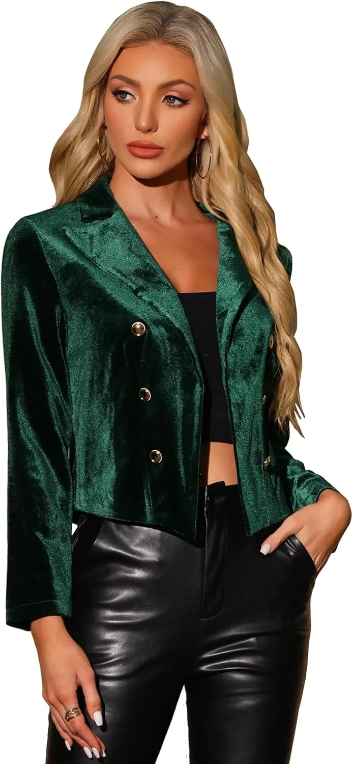 Allegra K Velvet Blazer Jacket for Women's Notch Lapel Open Front Long Sleeve Party Cocktail Velour Sports Coat