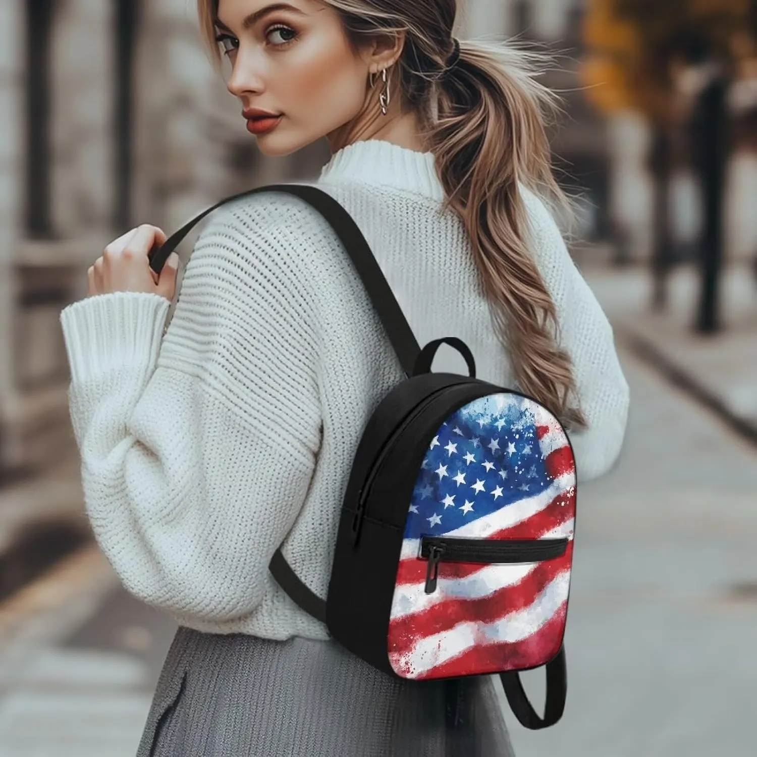 America Flag Back Pack Purses Women Portable Small Travel Backpack with Adjustable Shoulder Strap Polyester Carrying Tote Bag for College Business Multiple Pockets Mini Bags