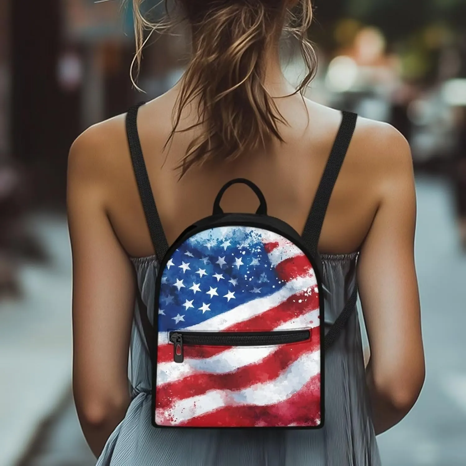 America Flag Back Pack Purses Women Portable Small Travel Backpack with Adjustable Shoulder Strap Polyester Carrying Tote Bag for College Business Multiple Pockets Mini Bags