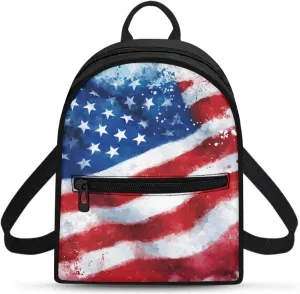 America Flag Back Pack Purses Women Portable Small Travel Backpack with Adjustable Shoulder Strap Polyester Carrying Tote Bag for College Business Multiple Pockets Mini Bags