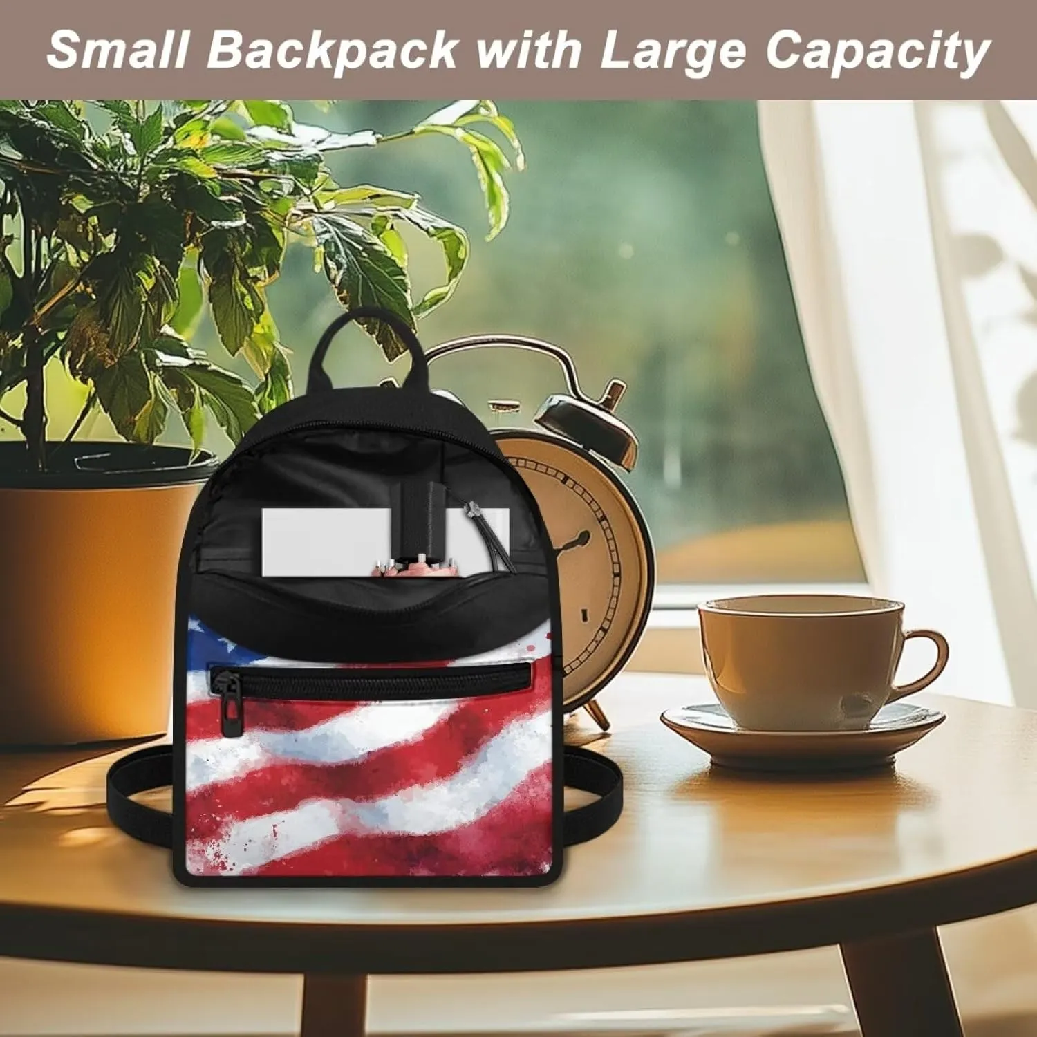 America Flag Back Pack Purses Women Portable Small Travel Backpack with Adjustable Shoulder Strap Polyester Carrying Tote Bag for College Business Multiple Pockets Mini Bags
