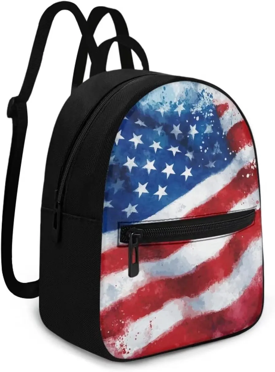 America Flag Back Pack Purses Women Portable Small Travel Backpack with Adjustable Shoulder Strap Polyester Carrying Tote Bag for College Business Multiple Pockets Mini Bags