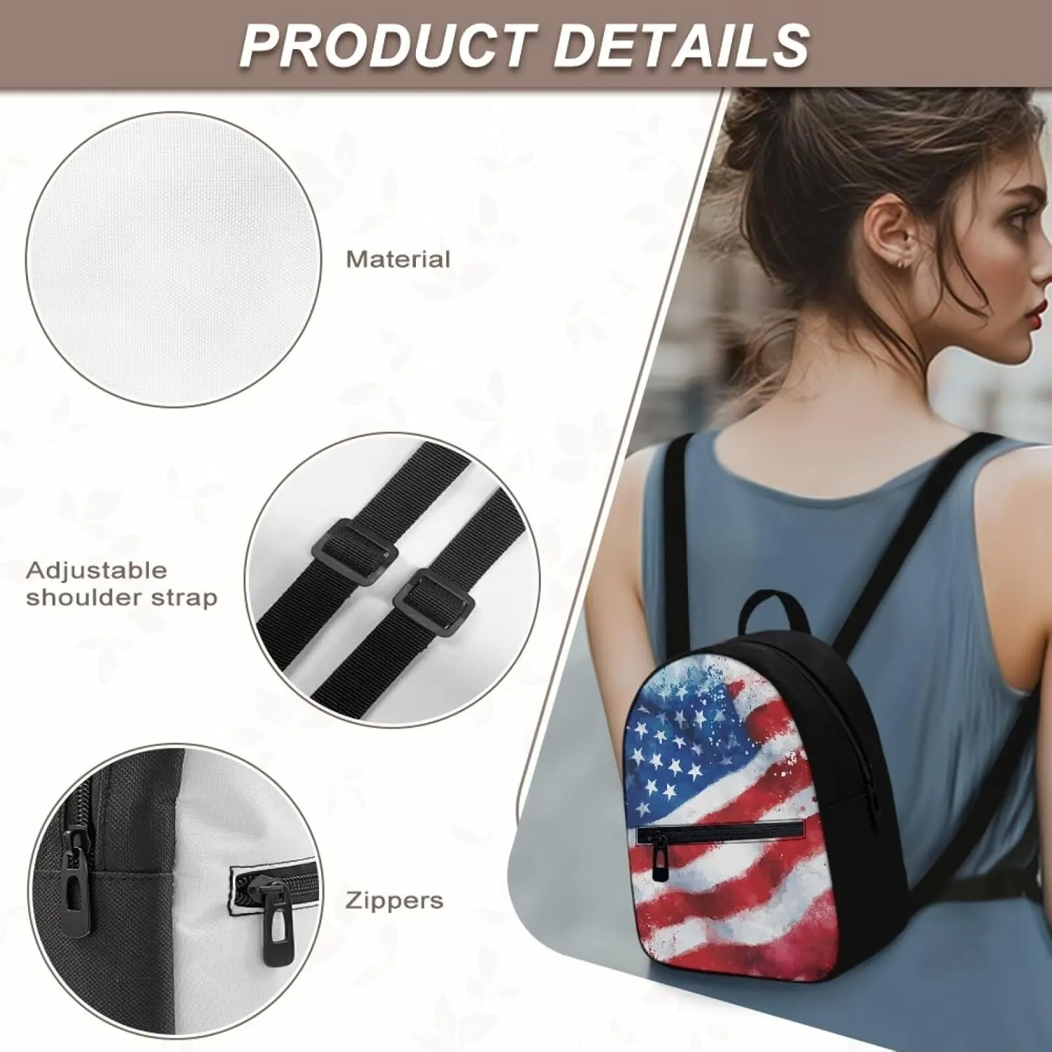 America Flag Back Pack Purses Women Portable Small Travel Backpack with Adjustable Shoulder Strap Polyester Carrying Tote Bag for College Business Multiple Pockets Mini Bags