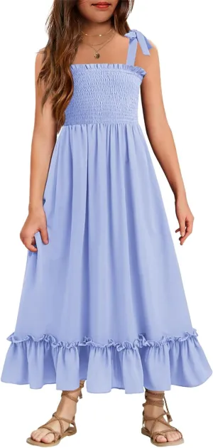 Arshiner Girls Summer Dress Boho Beach Casual Smocked Maxi Dresses 6-13 Years