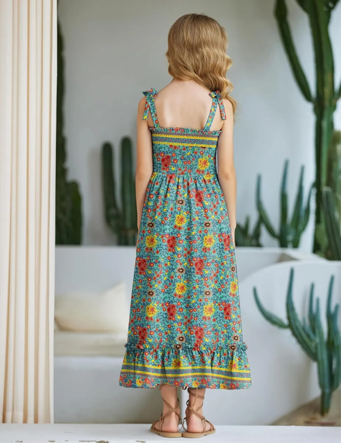 Arshiner Girls Summer Dress Boho Beach Casual Smocked Maxi Dresses 6-13 Years
