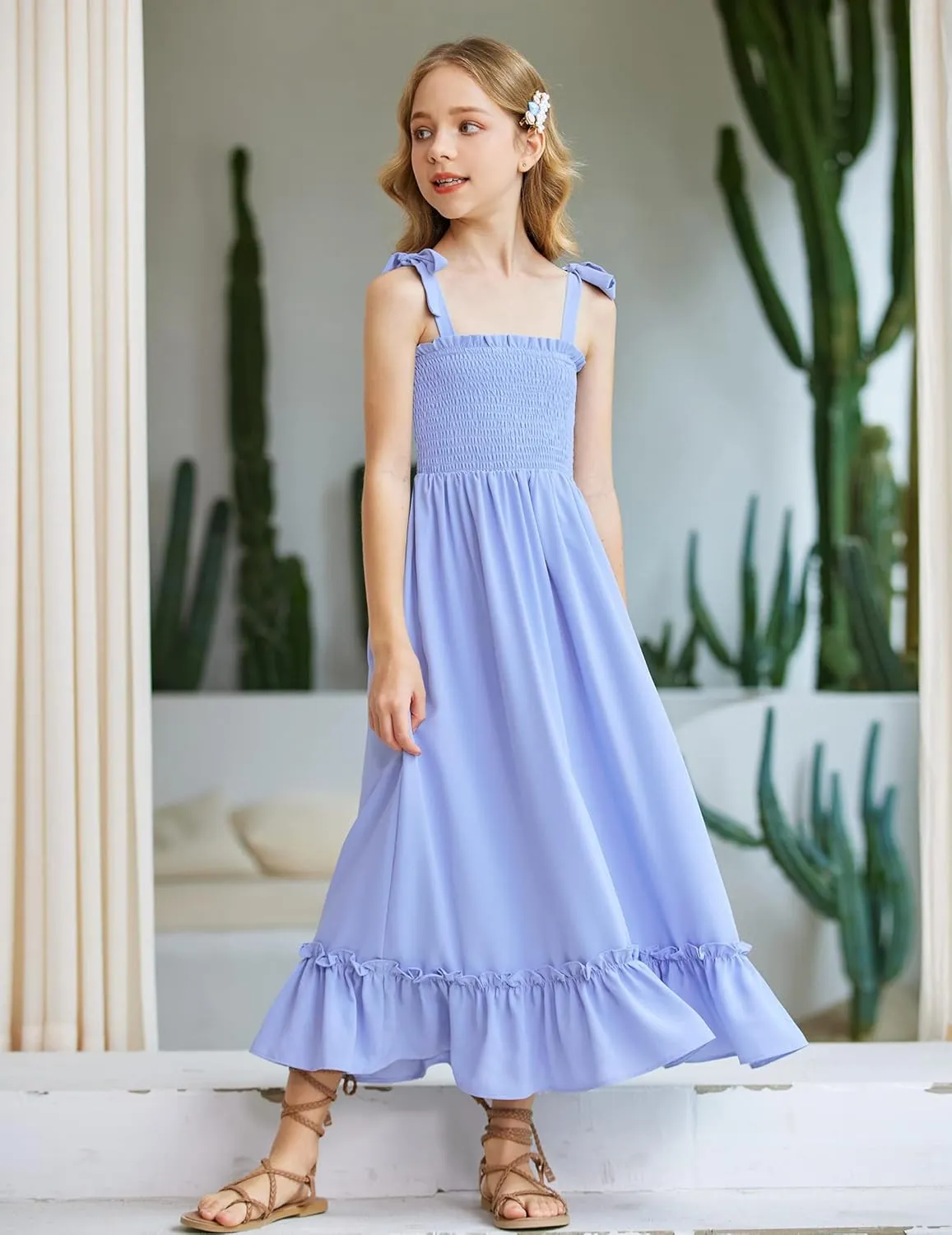 Arshiner Girls Summer Dress Boho Beach Casual Smocked Maxi Dresses 6-13 Years