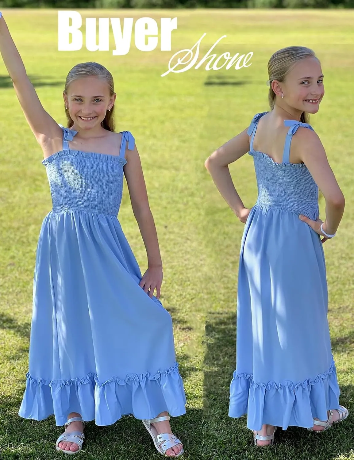 Arshiner Girls Summer Dress Boho Beach Casual Smocked Maxi Dresses 6-13 Years