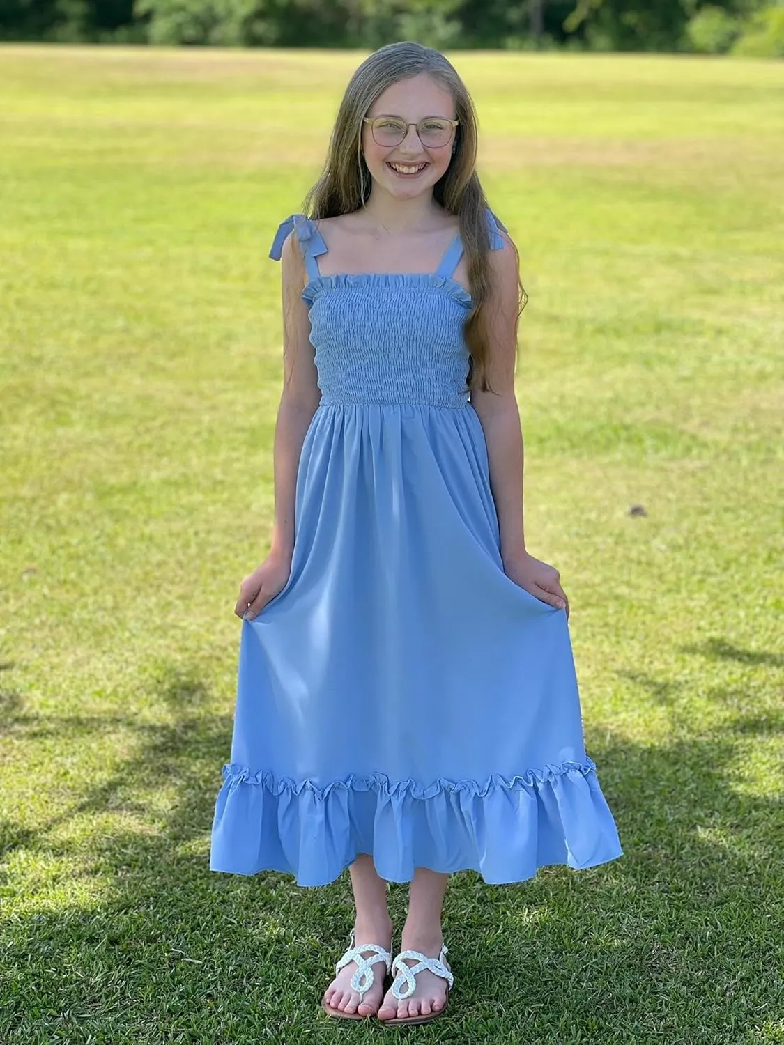 Arshiner Girls Summer Dress Boho Beach Casual Smocked Maxi Dresses 6-13 Years
