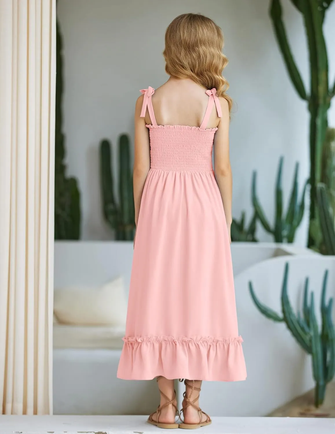 Arshiner Girls Summer Dress Boho Beach Casual Smocked Maxi Dresses 6-13 Years