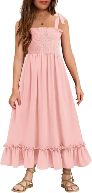 Arshiner Girls Summer Dress Boho Beach Casual Smocked Maxi Dresses 6-13 Years