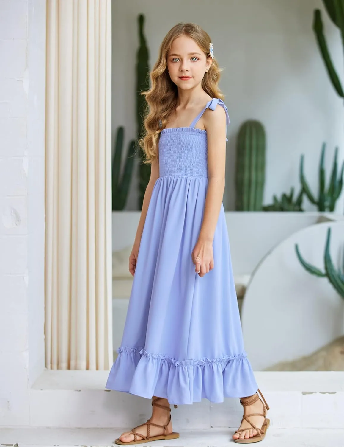 Arshiner Girls Summer Dress Boho Beach Casual Smocked Maxi Dresses 6-13 Years