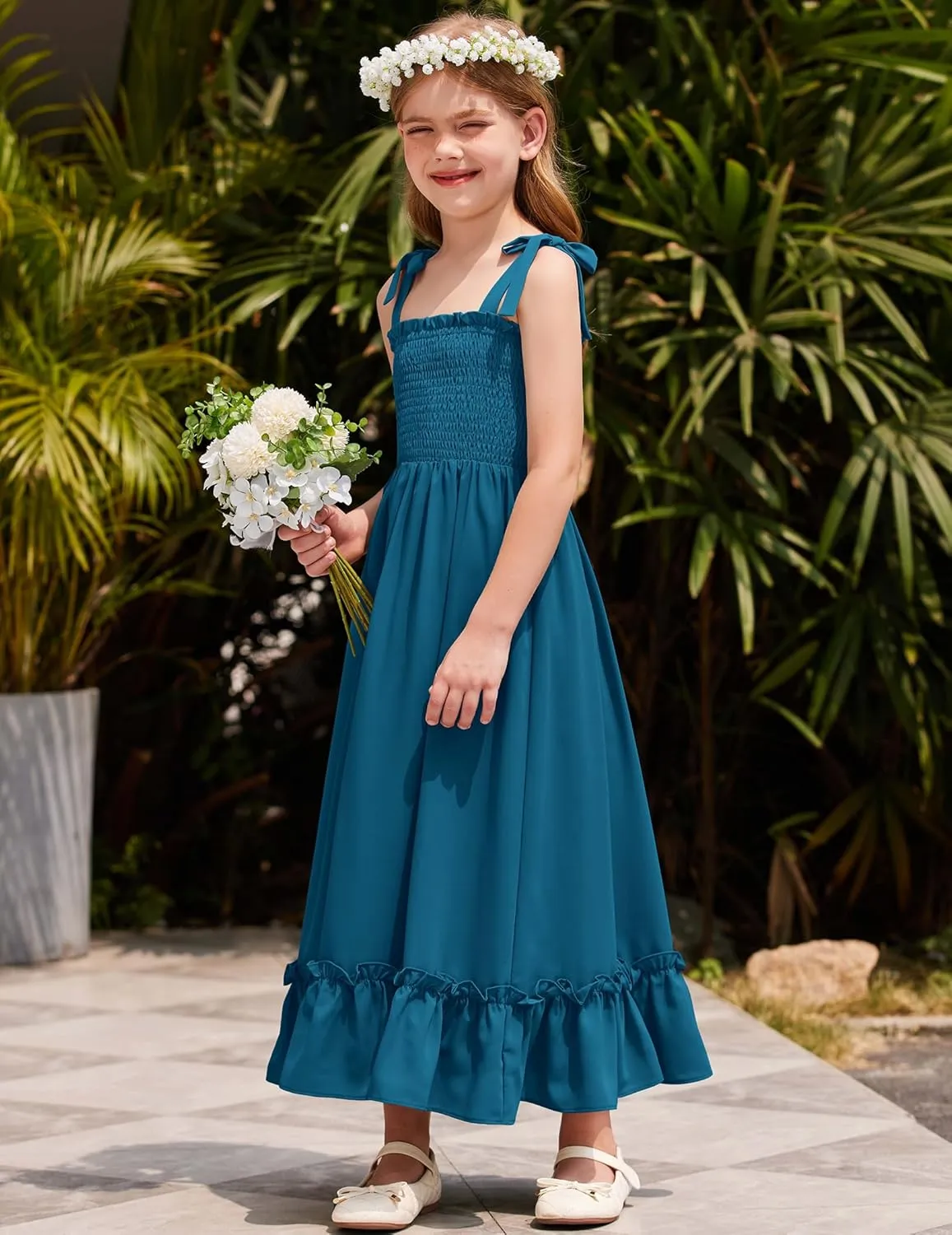 Arshiner Girls Summer Dress Boho Beach Casual Smocked Maxi Dresses 6-13 Years