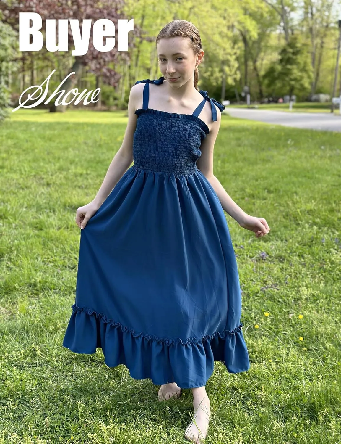 Arshiner Girls Summer Dress Boho Beach Casual Smocked Maxi Dresses 6-13 Years