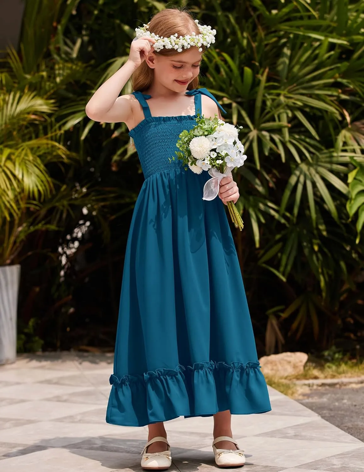 Arshiner Girls Summer Dress Boho Beach Casual Smocked Maxi Dresses 6-13 Years