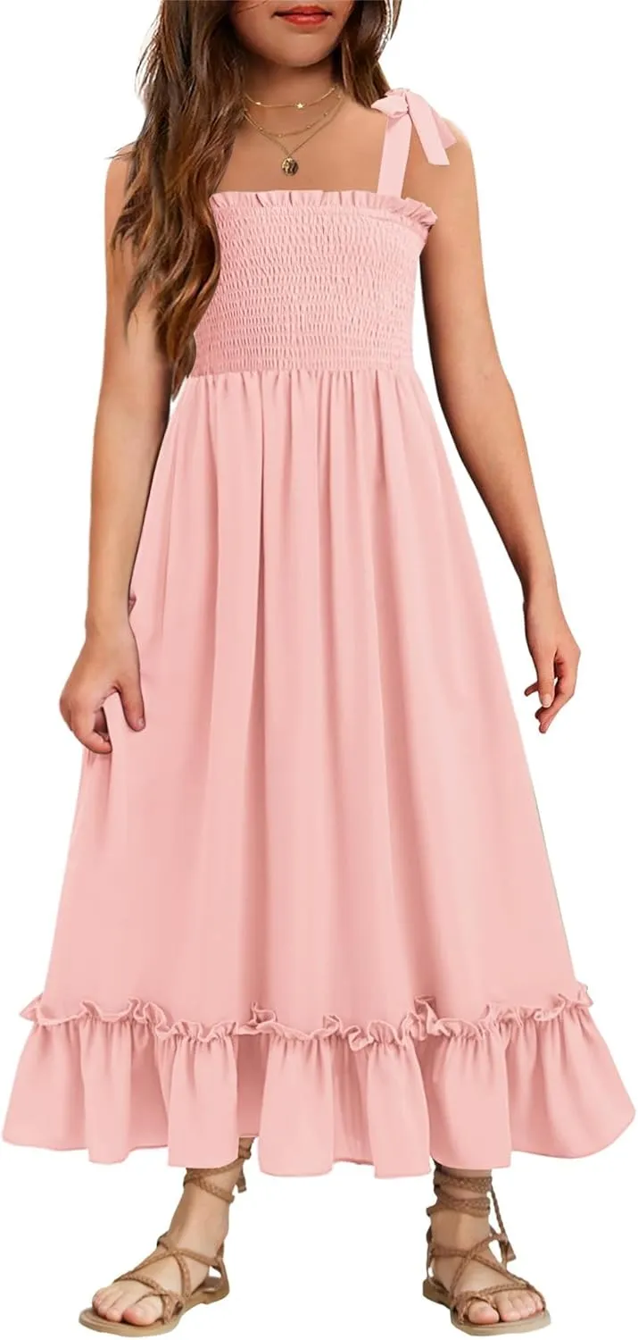 Arshiner Girls Summer Dress Boho Beach Casual Smocked Maxi Dresses 6-13 Years