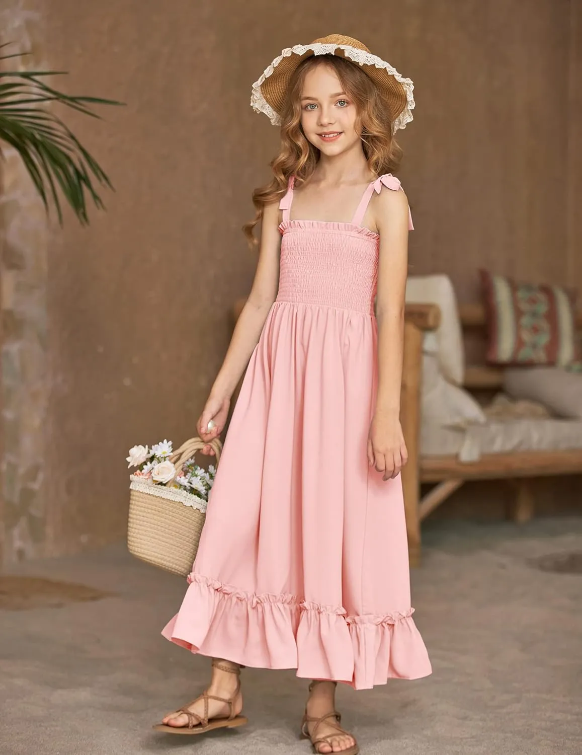 Arshiner Girls Summer Dress Boho Beach Casual Smocked Maxi Dresses 6-13 Years