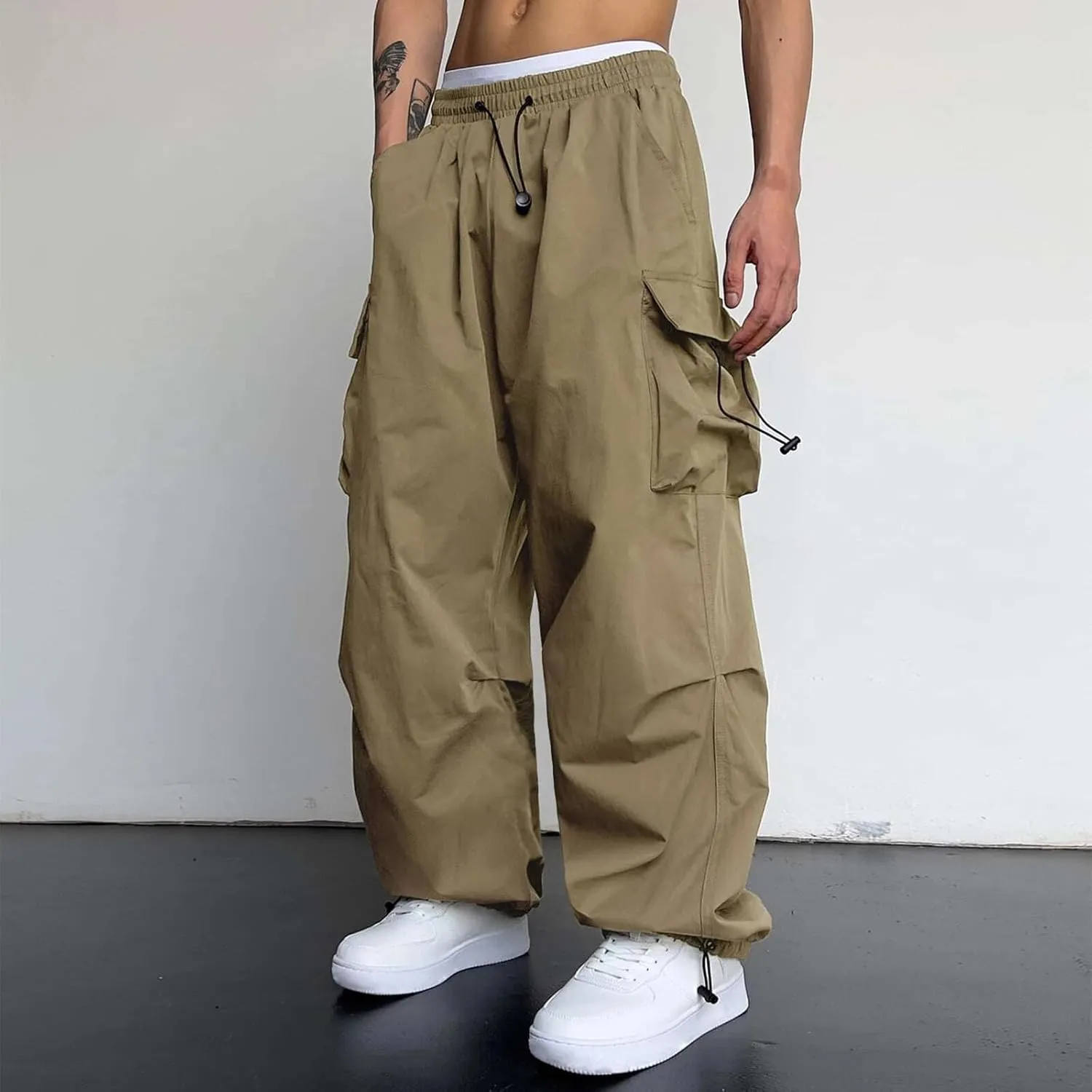 Baggy Cargo Pants for Men Y2k Gothic Streetwear Straight Wide Leg Cargo Pant Athletic Loose Fit Hip Hop Sweatpant with Pocket