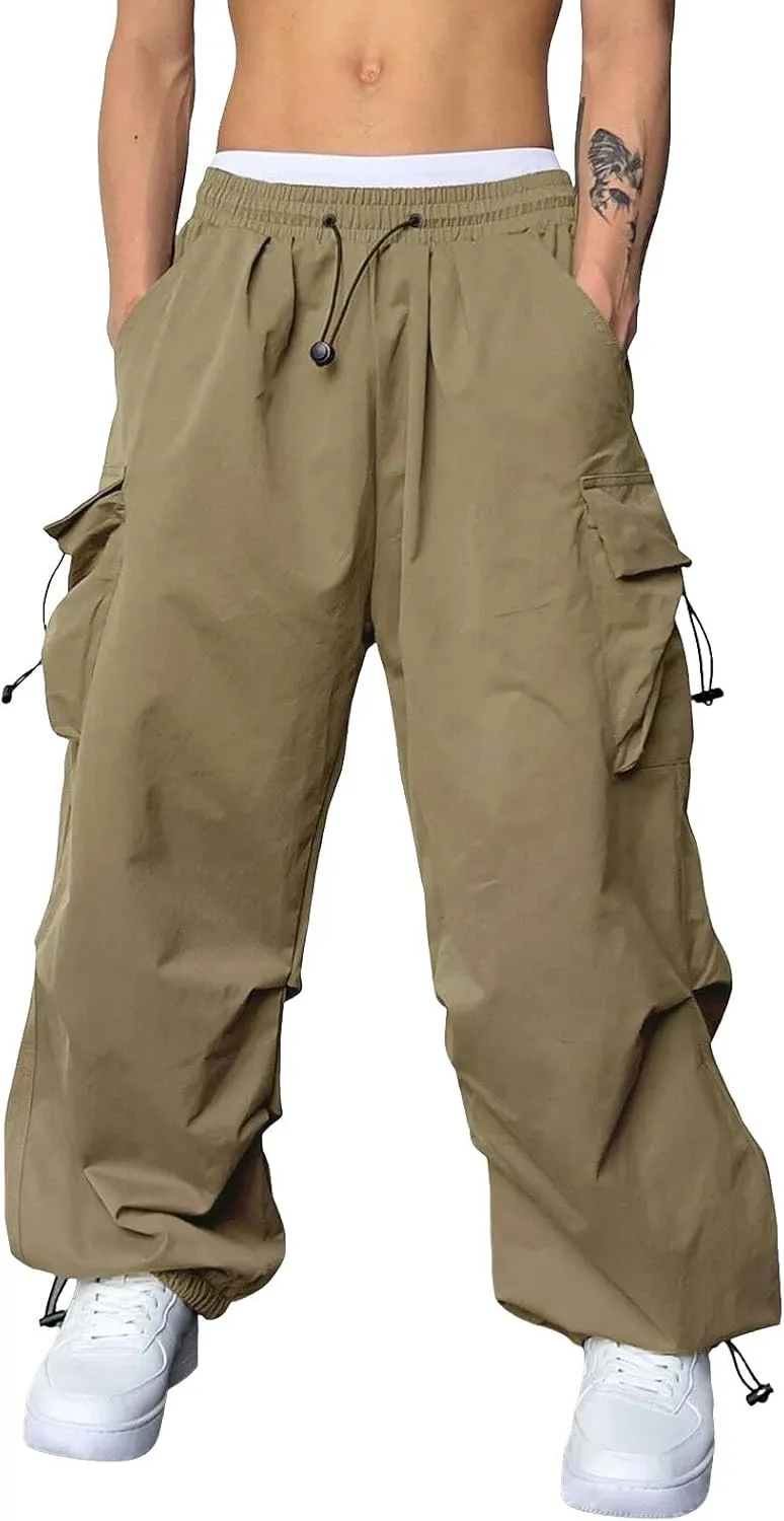 Baggy Cargo Pants for Men Y2k Gothic Streetwear Straight Wide Leg Cargo Pant Athletic Loose Fit Hip Hop Sweatpant with Pocket