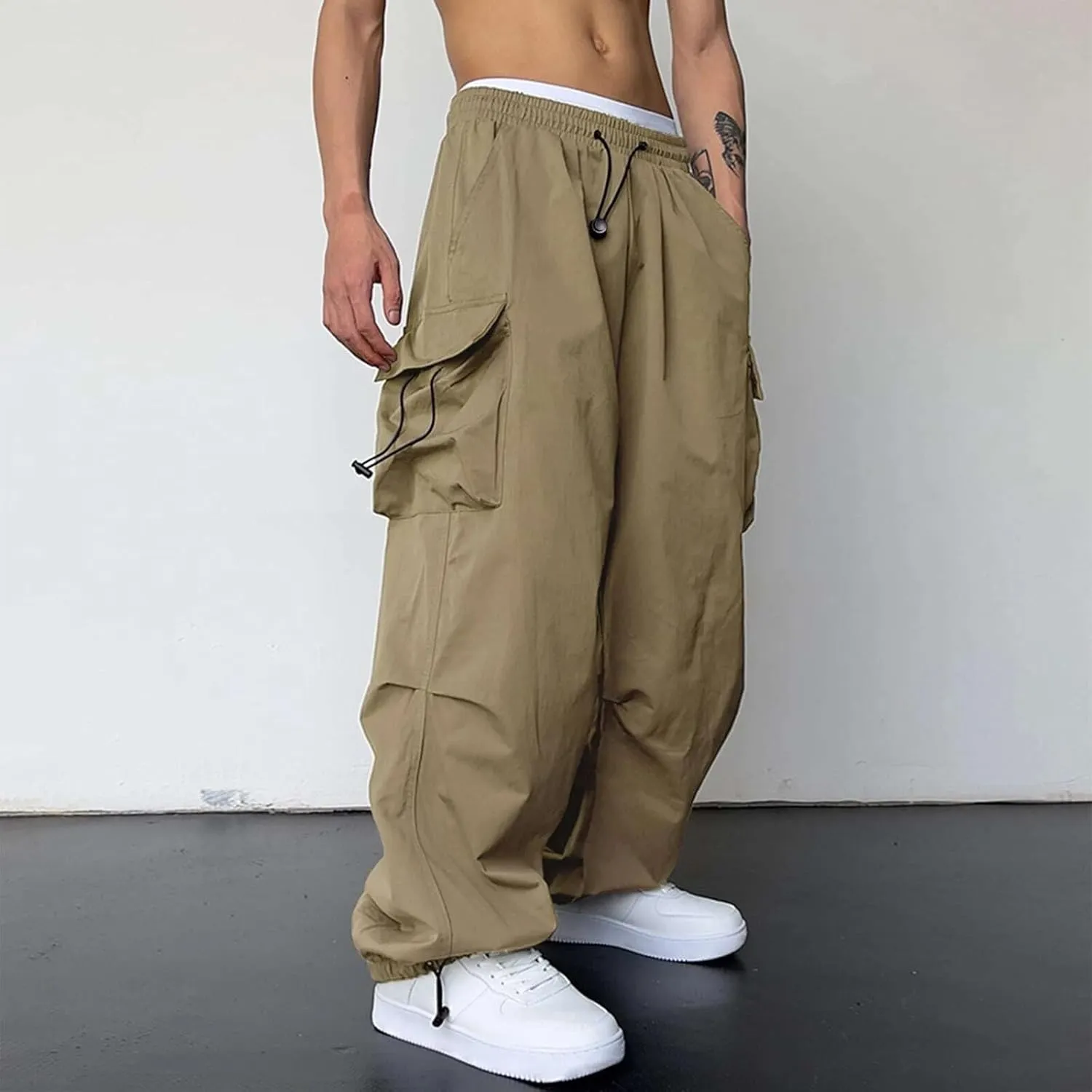 Baggy Cargo Pants for Men Y2k Gothic Streetwear Straight Wide Leg Cargo Pant Athletic Loose Fit Hip Hop Sweatpant with Pocket