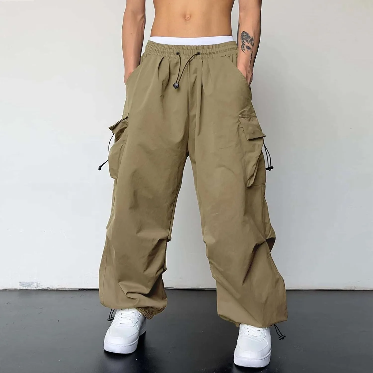 Baggy Cargo Pants for Men Y2k Gothic Streetwear Straight Wide Leg Cargo Pant Athletic Loose Fit Hip Hop Sweatpant with Pocket