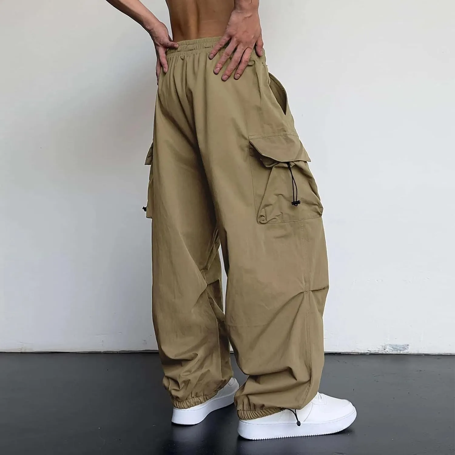 Baggy Cargo Pants for Men Y2k Gothic Streetwear Straight Wide Leg Cargo Pant Athletic Loose Fit Hip Hop Sweatpant with Pocket