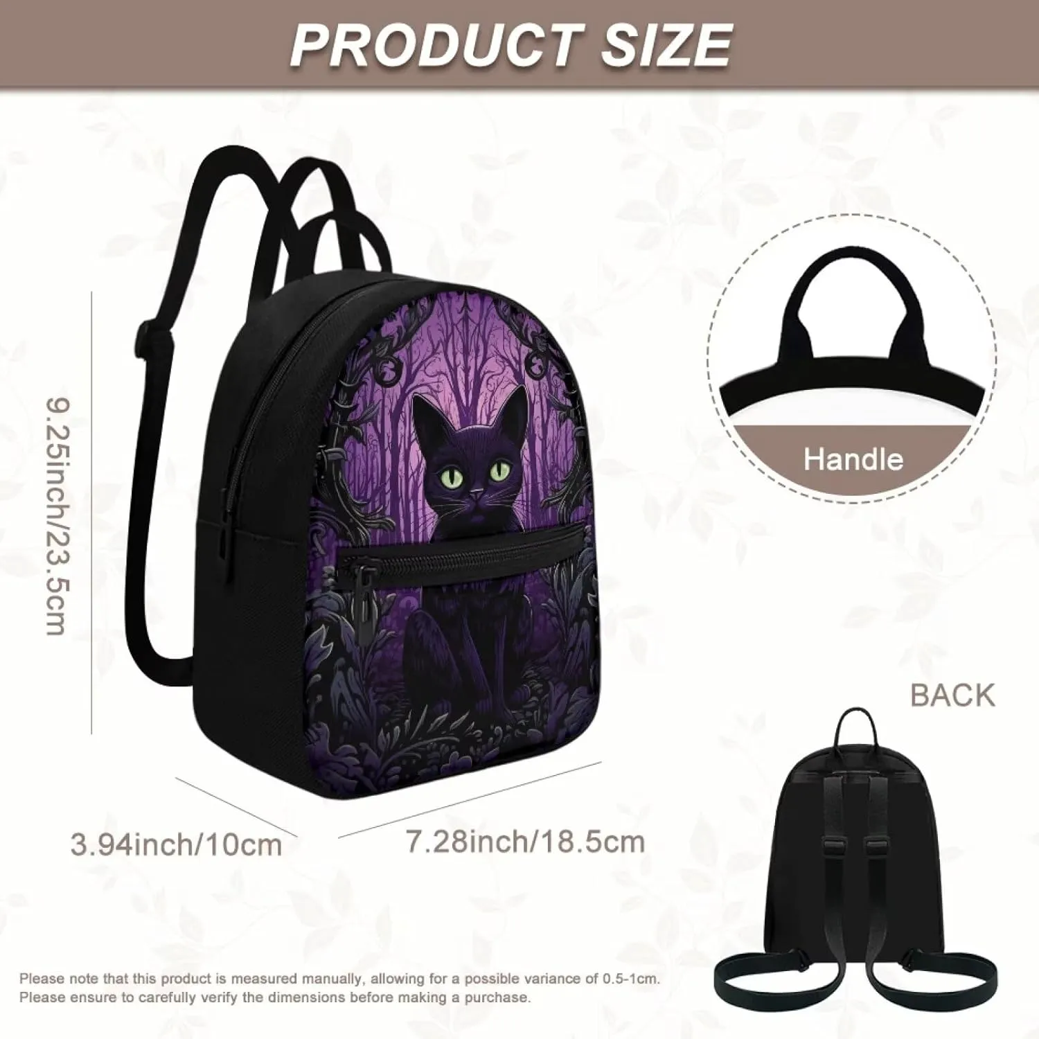 Black Cat Backpack Purse for Women Portable Mini Backpack for Travel School Gym Hiking Waterproof Mini Diaper Bag for Mother Outdoor with Multiple Pockets Carrying Tote Bags