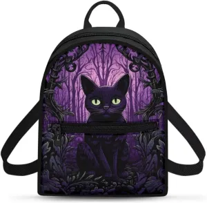 Black Cat Backpack Purse for Women Portable Mini Backpack for Travel School Gym Hiking Waterproof Mini Diaper Bag for Mother Outdoor with Multiple Pockets Carrying Tote Bags