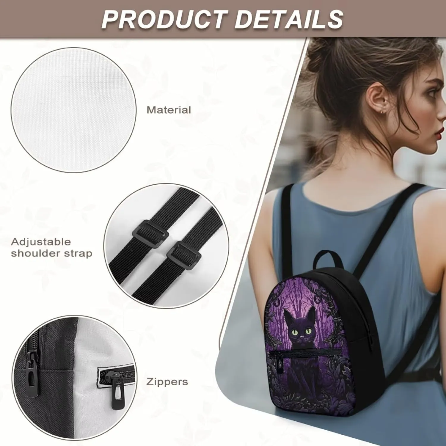 Black Cat Backpack Purse for Women Portable Mini Backpack for Travel School Gym Hiking Waterproof Mini Diaper Bag for Mother Outdoor with Multiple Pockets Carrying Tote Bags