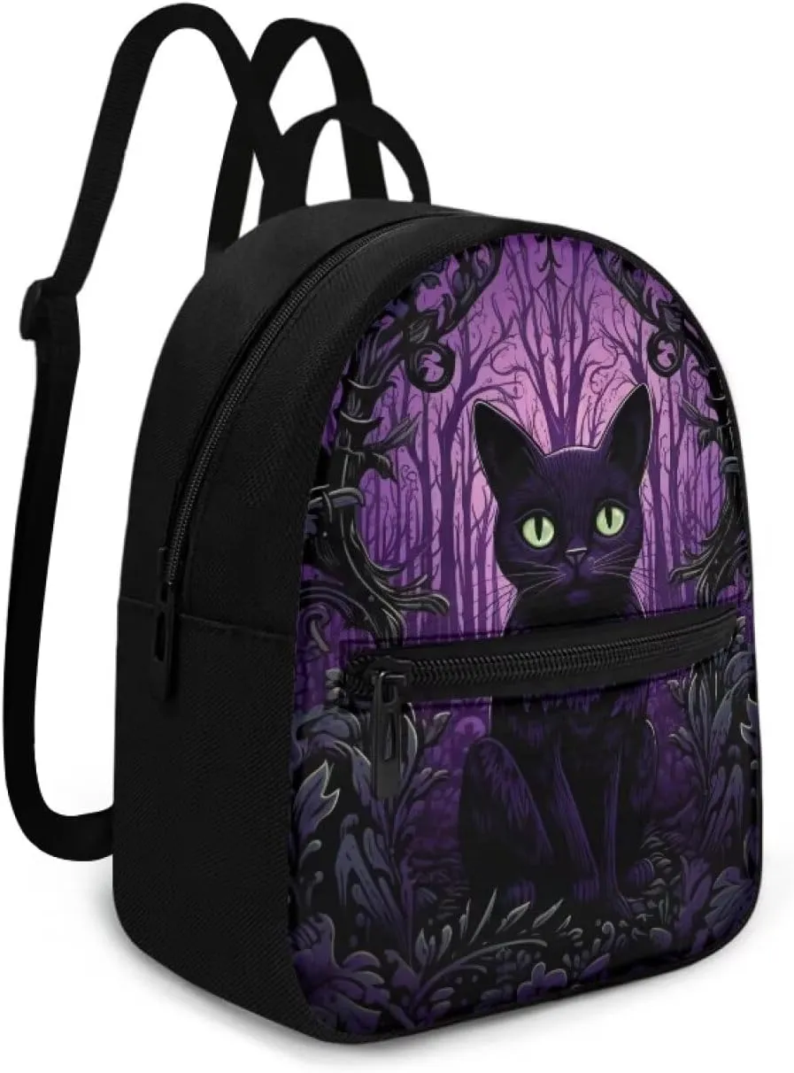 Black Cat Backpack Purse for Women Portable Mini Backpack for Travel School Gym Hiking Waterproof Mini Diaper Bag for Mother Outdoor with Multiple Pockets Carrying Tote Bags