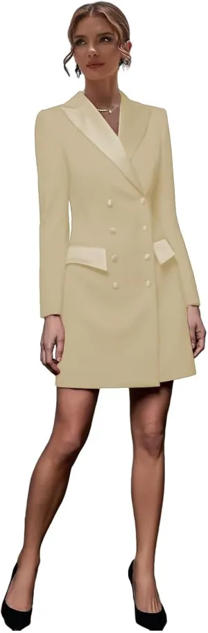 Blazer Dress for Women Double Breasted Peak Lapel Bodycon Women's Casual Long Sleeve Solid Suit Skirt for Business