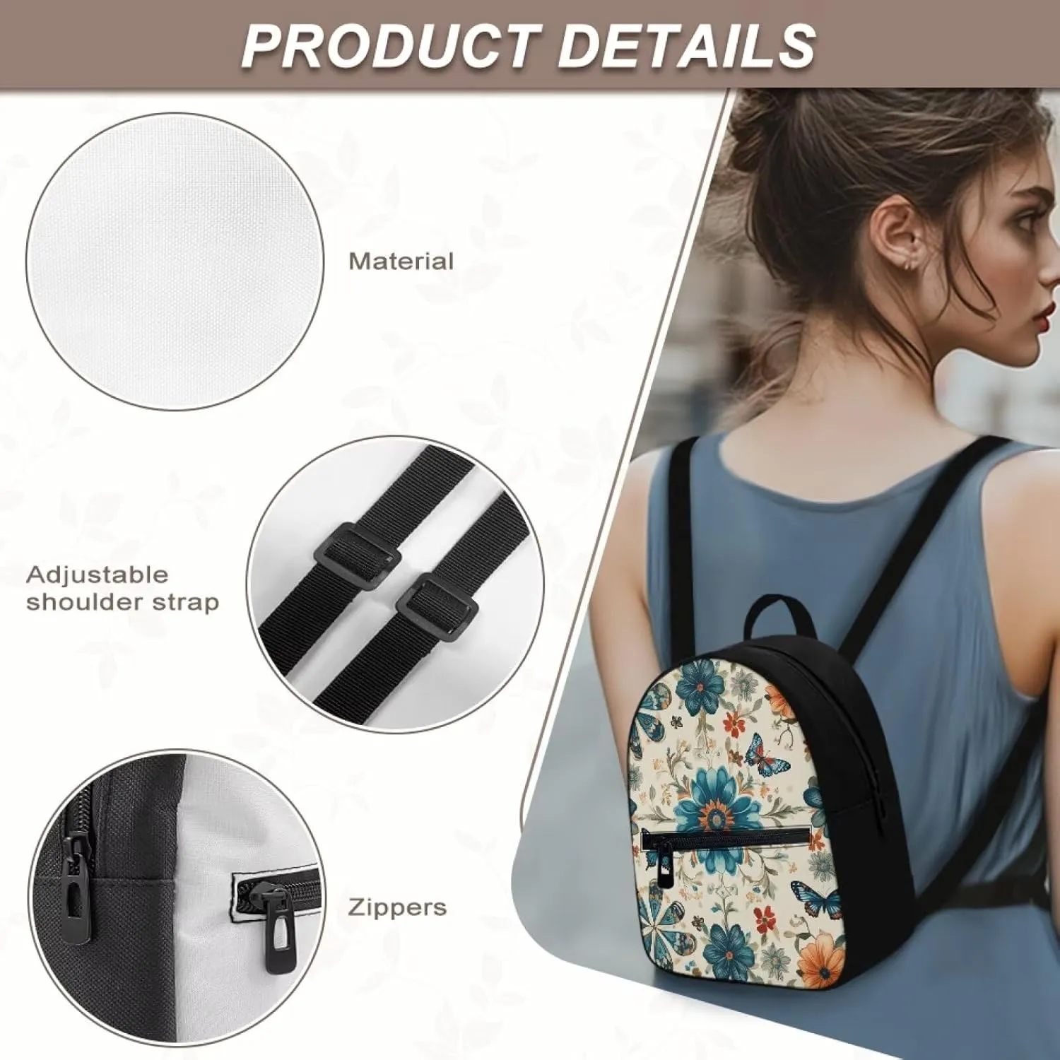 Blue Floral Backpack Purse Elegant Butterfly Small Backpack for Women With Adjustable Shoulder Strap Carrying Back Pack Purses Women for Travel Shopping Work School