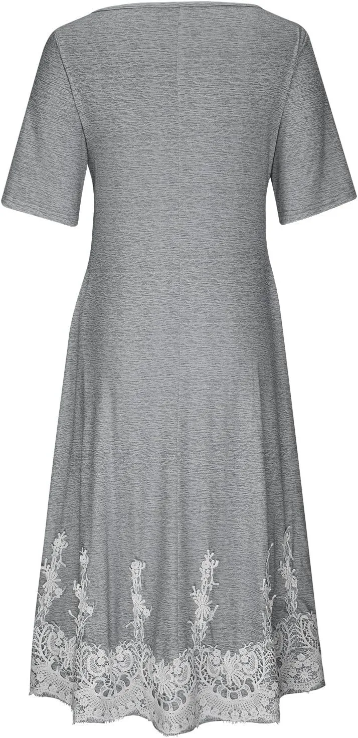 Boho Dresses for Women 2024 Short Sleeve Floral Print Maxi Dress 2024 Summer V Neck Loose Swing Dress with Pockets