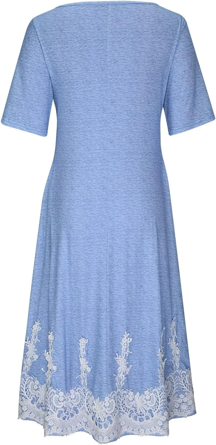 Boho Dresses for Women 2024 Short Sleeve Floral Print Maxi Dress 2024 Summer V Neck Loose Swing Dress with Pockets