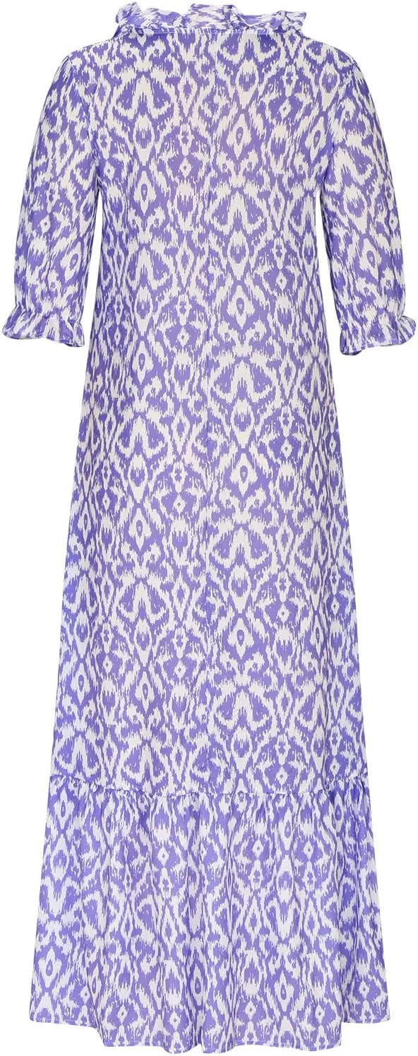 Boho Dresses for Women 2024 Summer Short Sleeve Floral Long Maxi Dresses Tassel V Neck Ruffle Flowy A-Line Dress