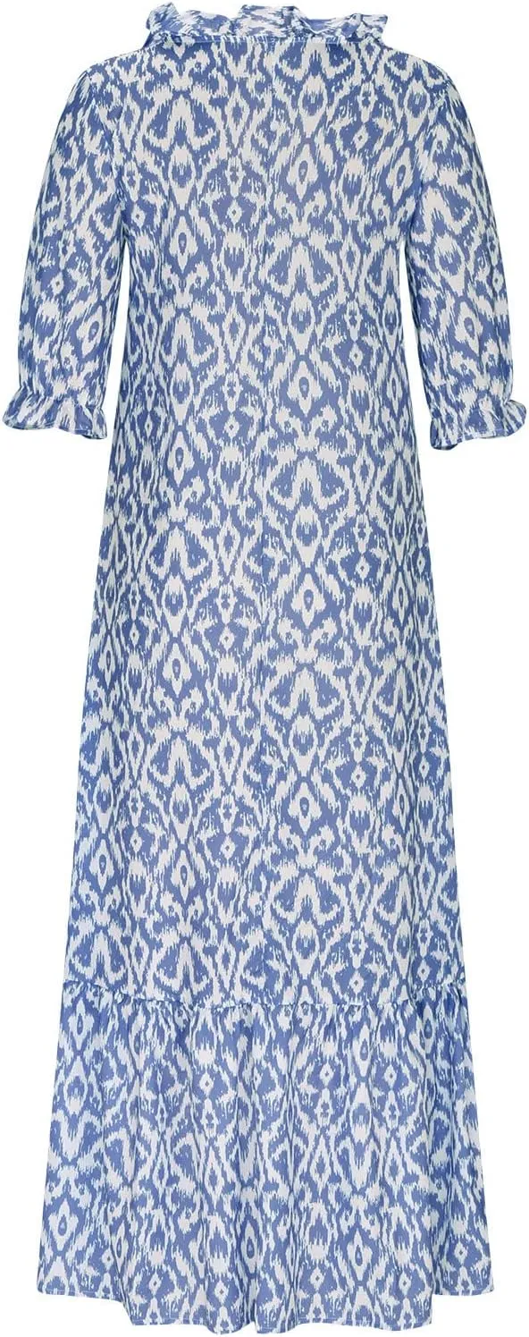 Boho Dresses for Women 2024 Summer Short Sleeve Floral Long Maxi Dresses Tassel V Neck Ruffle Flowy A-Line Dress