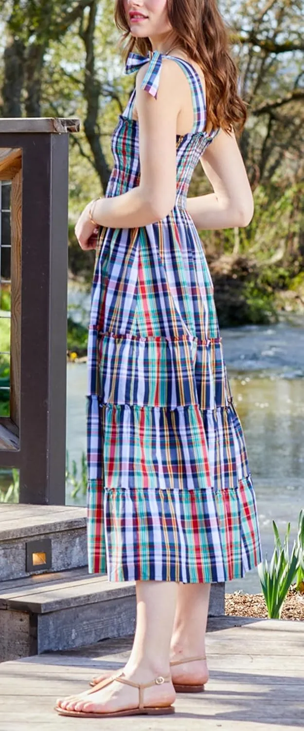 Boho Tie Shoulder Dress Women Y2k Floral Print Long Flowy Spaghetti Strap Maxi Dress Vacation Beach Long Sun Dress