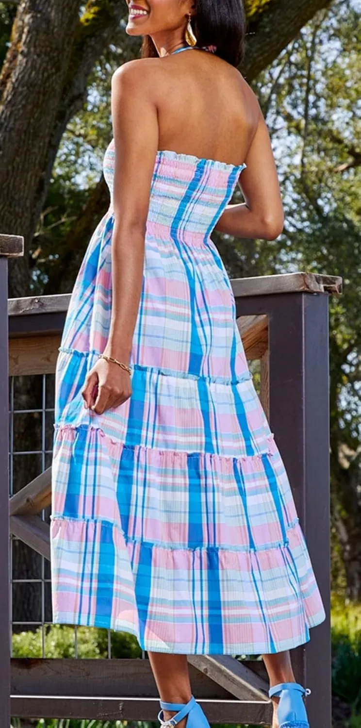 Boho Tie Shoulder Dress Women Y2k Floral Print Long Flowy Spaghetti Strap Maxi Dress Vacation Beach Long Sun Dress