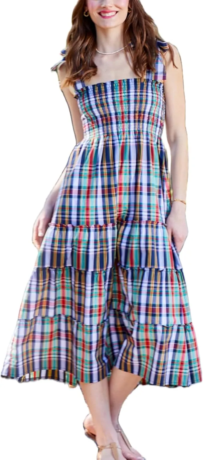 Boho Tie Shoulder Dress Women Y2k Floral Print Long Flowy Spaghetti Strap Maxi Dress Vacation Beach Long Sun Dress