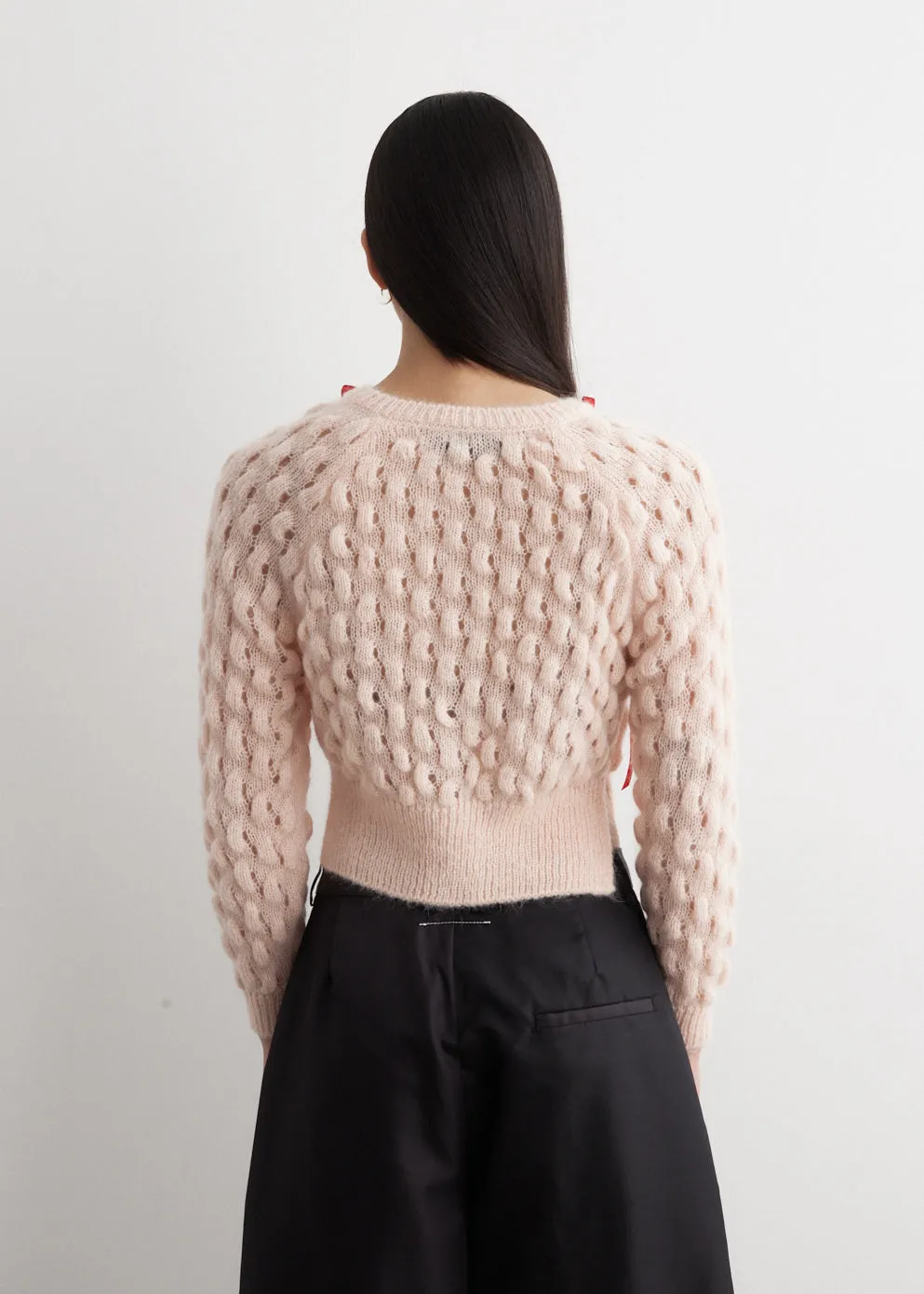 Bow Detail Bubble Knit Cardigan