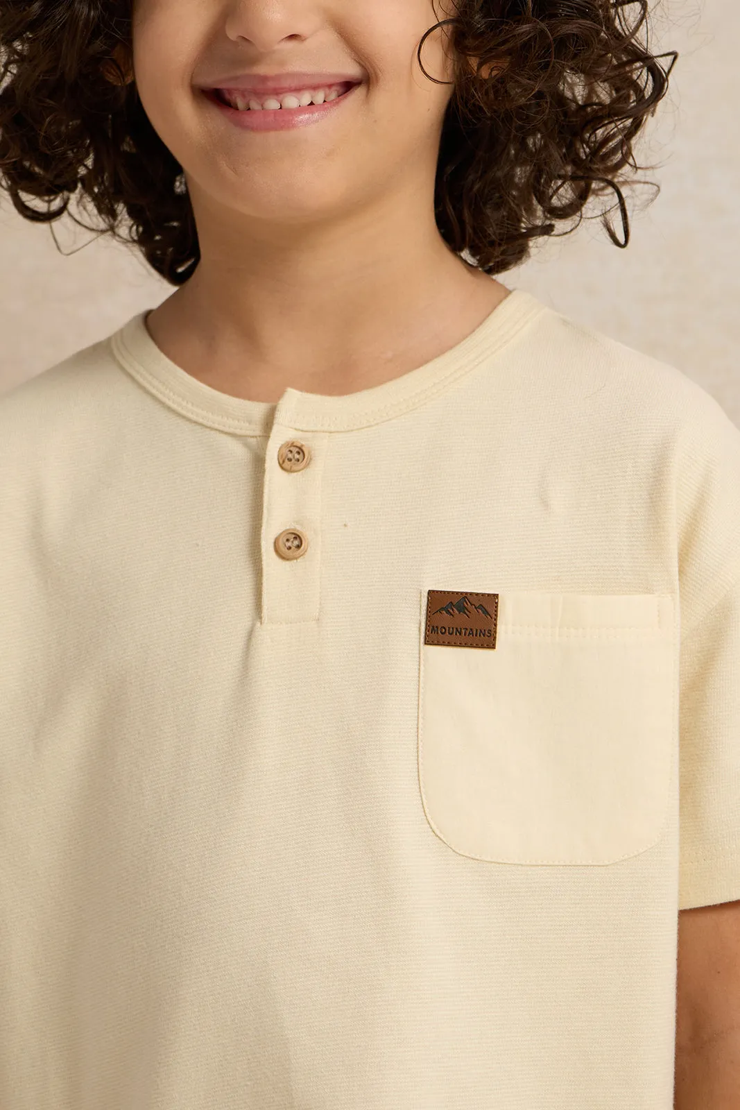 Boys Yellow Printed Short sleeve T-shirt