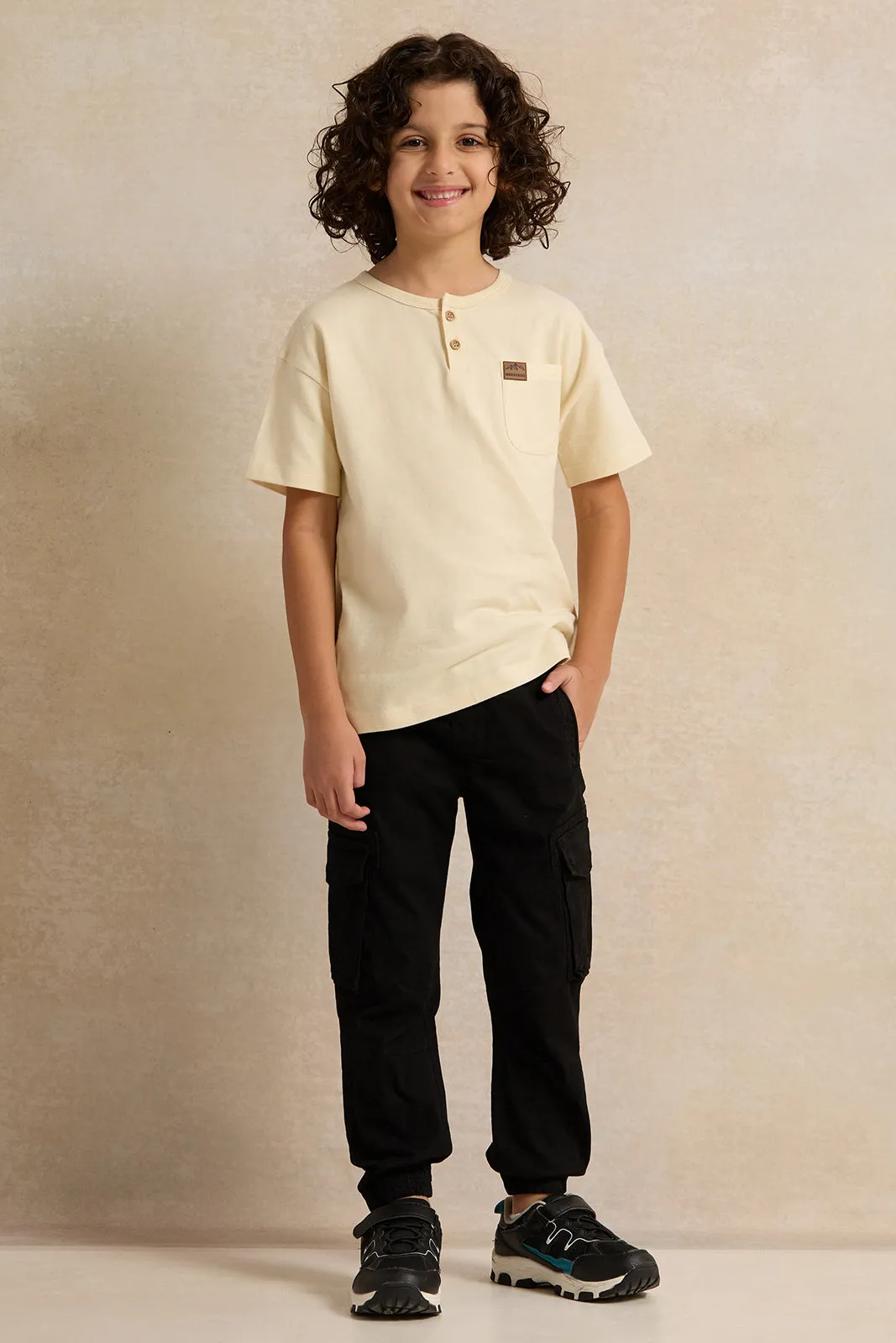 Boys Yellow Printed Short sleeve T-shirt
